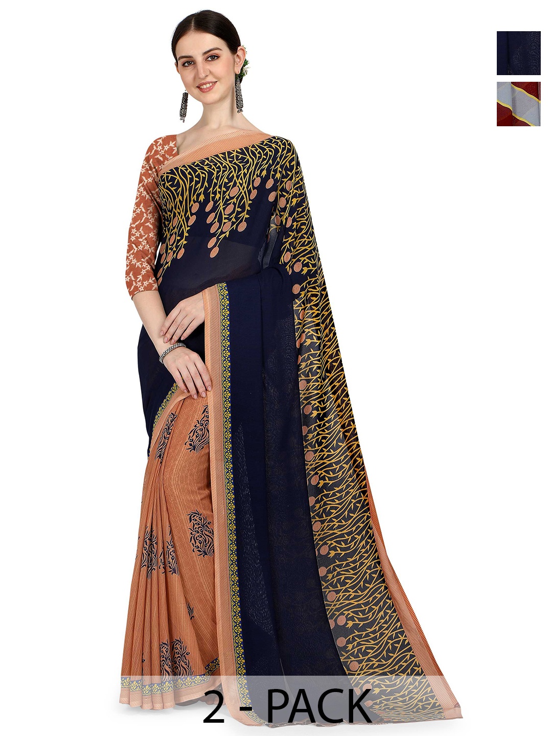 

ANAND SAREES Floral Poly Georgette Saree, Brown