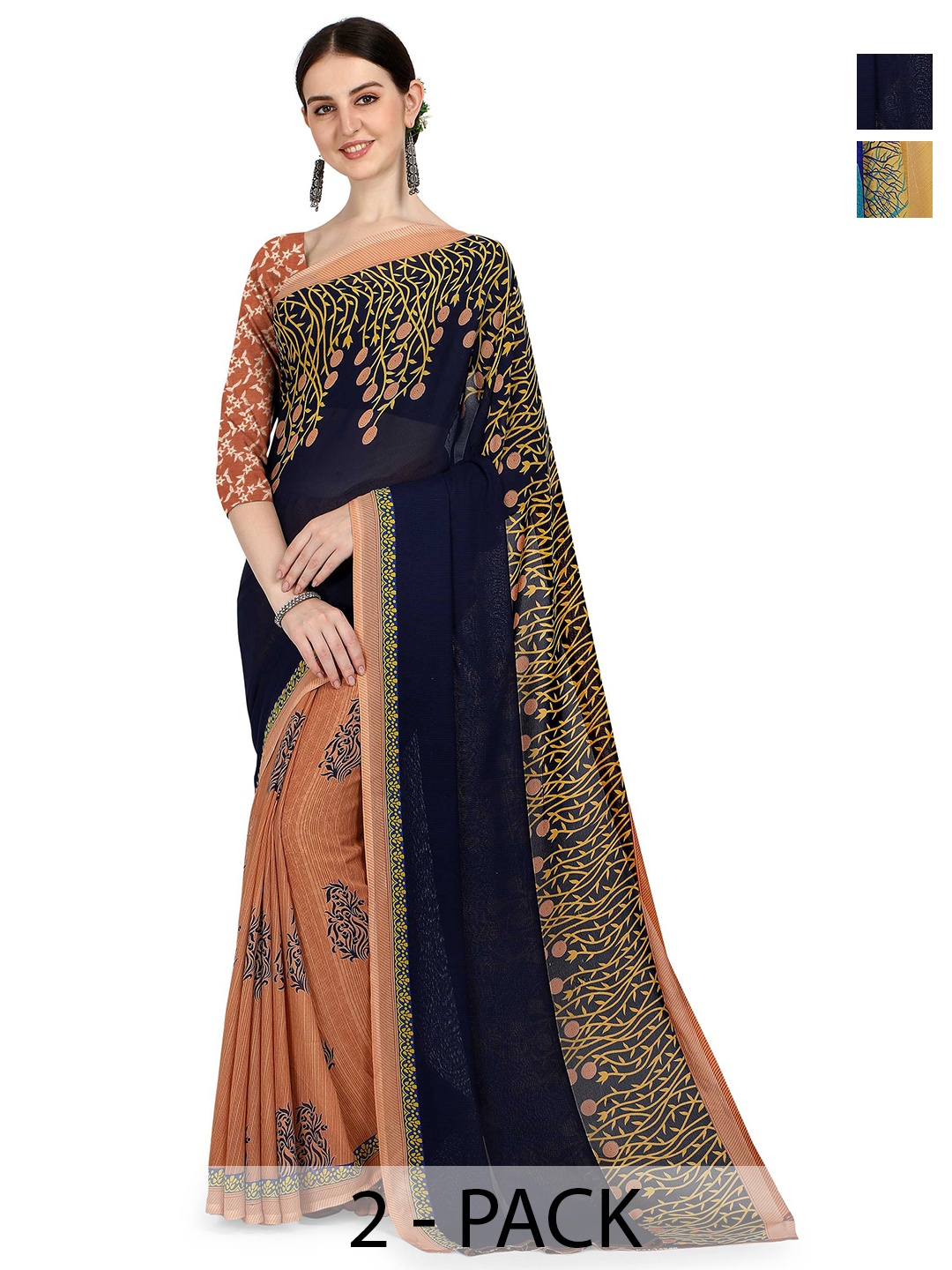 

ANAND SAREES Ethnic Motifs 2-Pack Saree, Navy blue