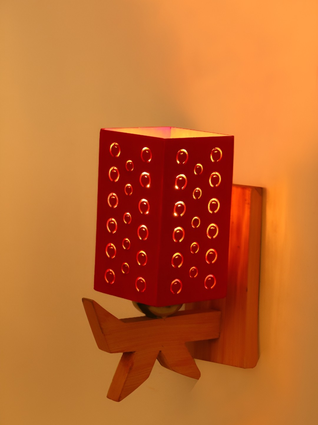 

1ST TIME Red & Brown Textured Wooden Traditional Rectangle Shaped Wall Lamp
