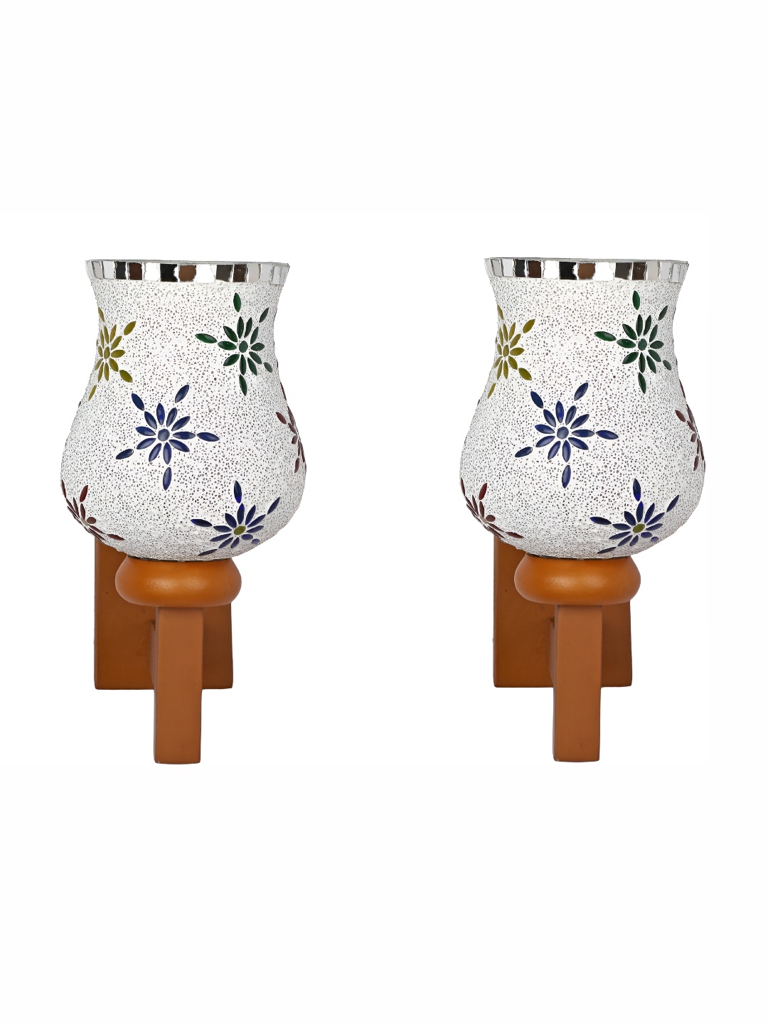 

1ST TIME White & Blue 2 Pieces Textured Abstract Shaped Glass Wall Lamps