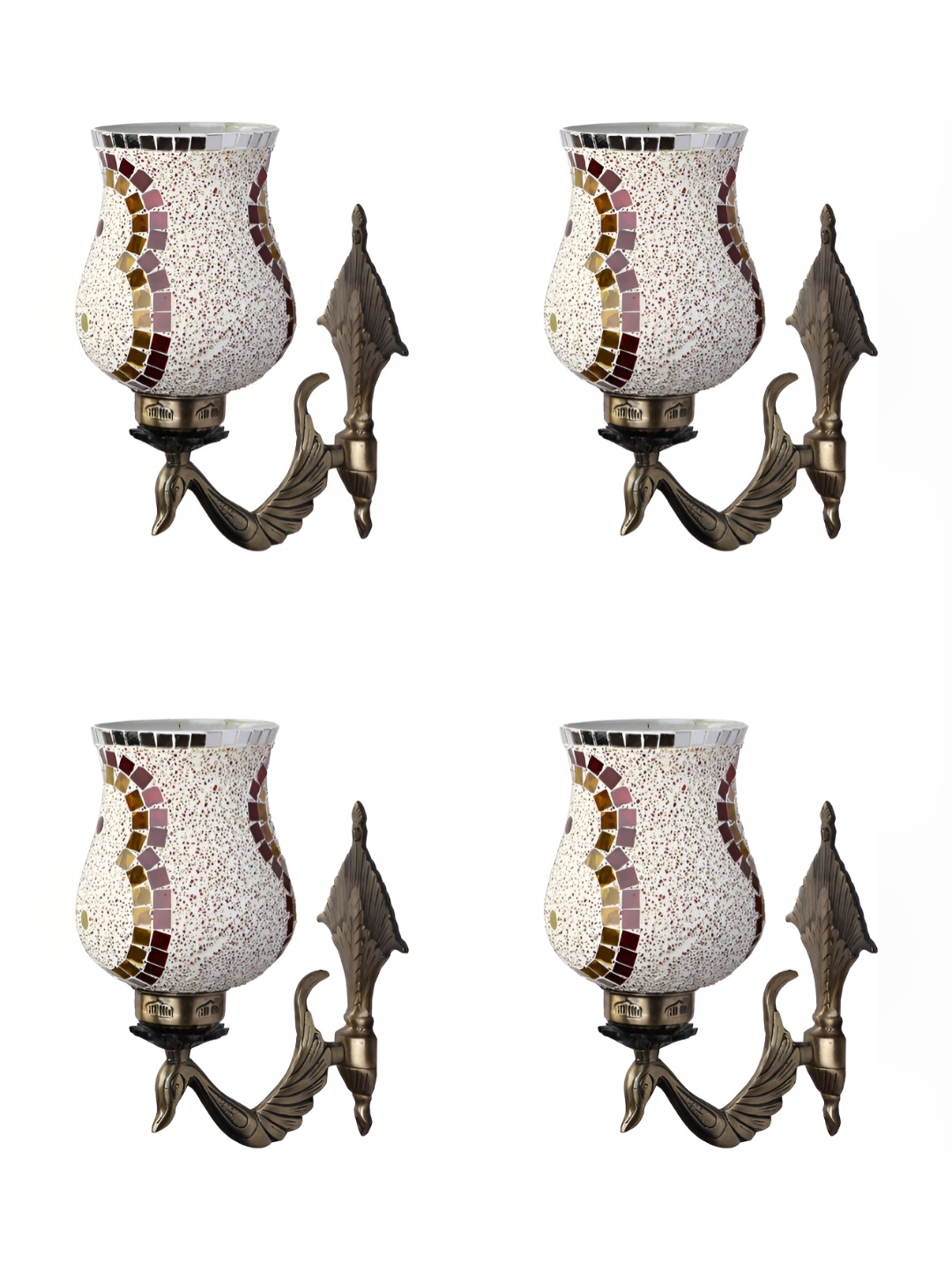 

1ST TIME White & Brown 4 Pieces Printed Glass Traditional Wall Lamps