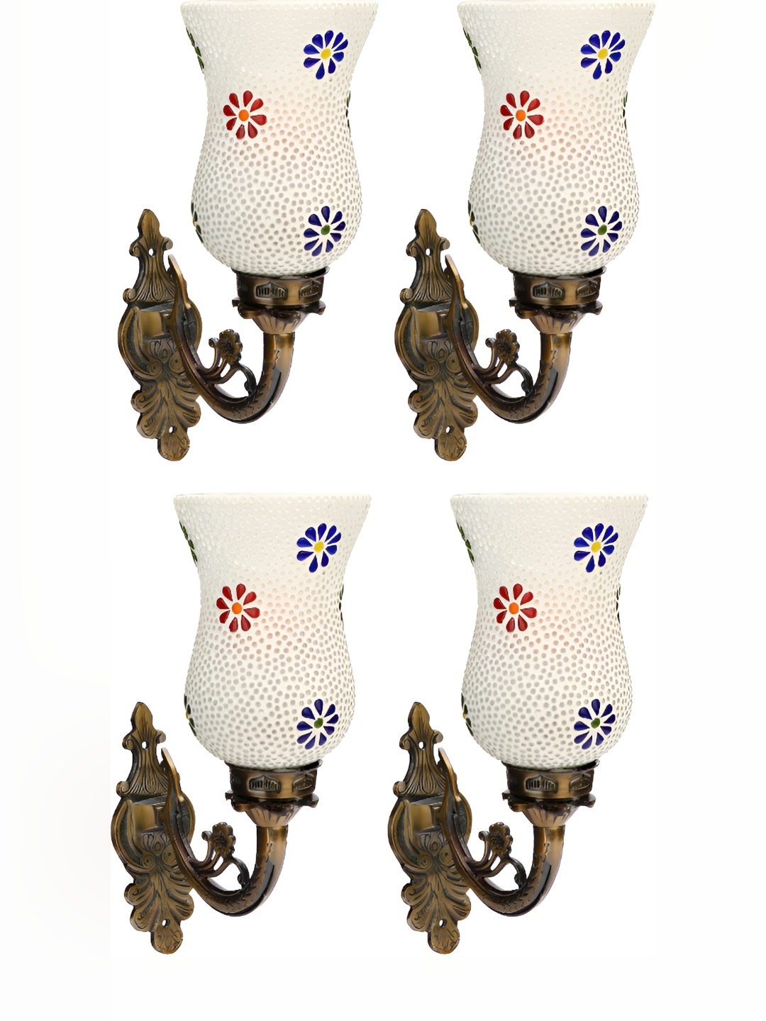 1ST TIME White & Blue 4 Pieces Textured Glass Traditional Wall Lamps