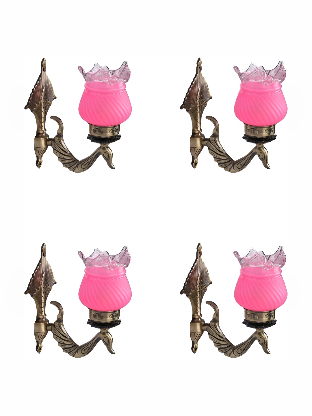 

1ST TIME Pink & White Textured 4 Pieces Glass Abstract Shaped Contemporary Wall Lamps