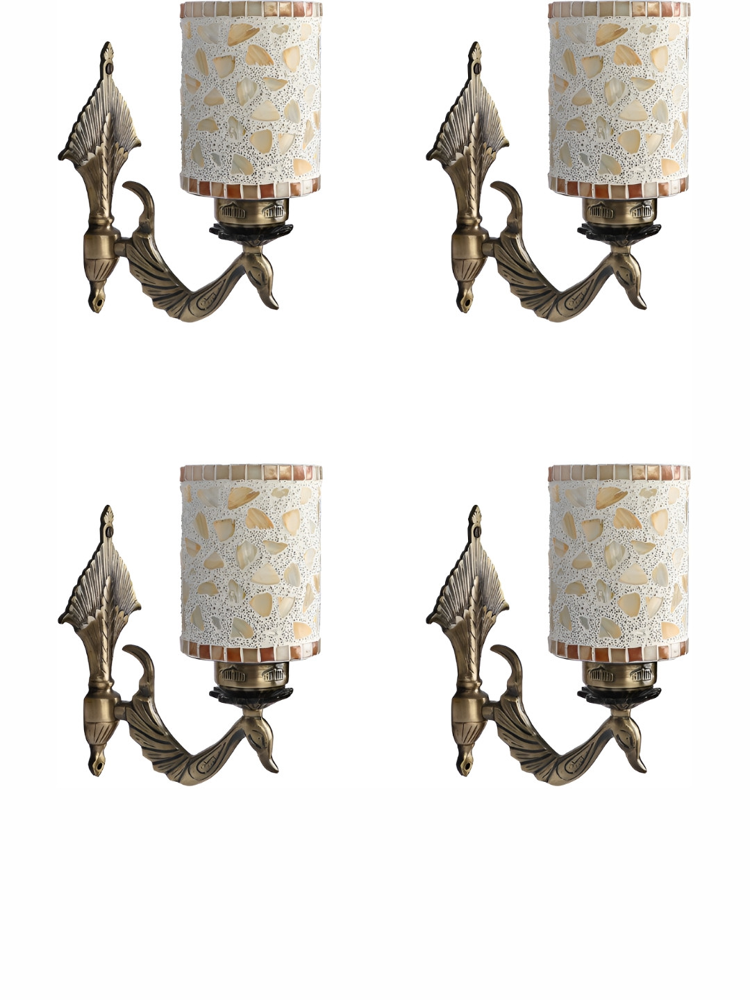 

1ST TIME White & Gold-Toned 4 Pieces Printed Glass Traditional Cylinder Shaped Wall Lamps