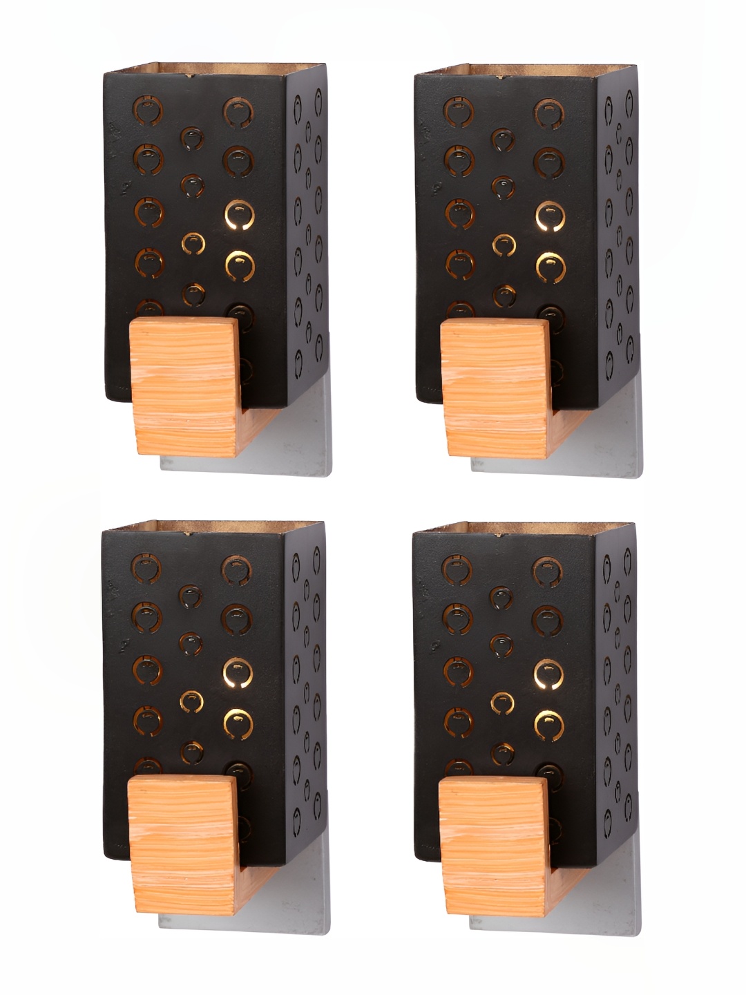 

1ST TIME Black & Brown 4 Pieces Textured Glass Rectangle Shaped Wall Lamps