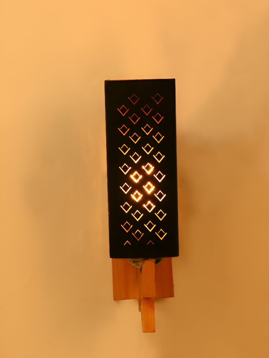 

1ST TIME Black Textured Contemporary Rectangle Shaped Wooden Wall Lamp