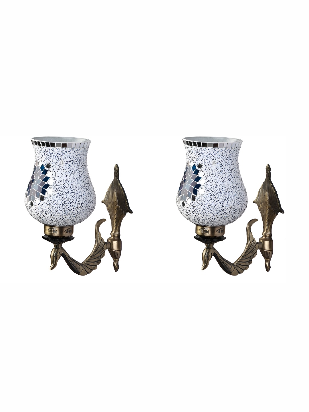 1ST TIME Blue 2 Pcs Textured Glass Traditional Wall Lamp