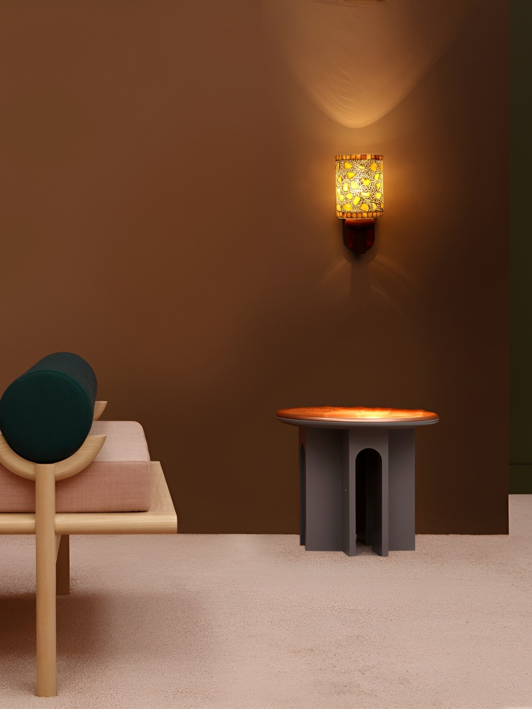 

1ST TIME White & Brown Textured Glass Cylinder Shaped Wall Lamp