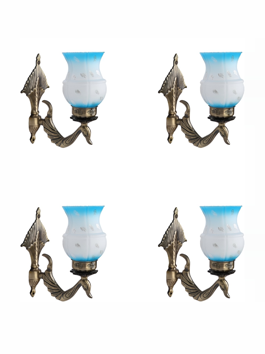 1ST TIME Blue & White 4 Pieces Printed Abstract Shaped Glass Wall Lamps