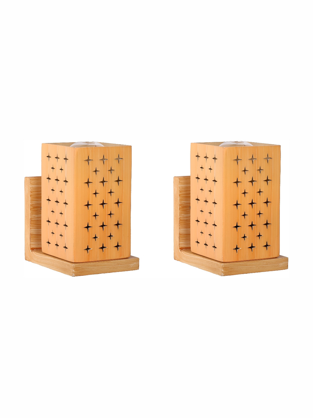 

1ST TIME Brown 2 Pieces Wooden Textured Traditional Rectangle Shaped Wall Lamps