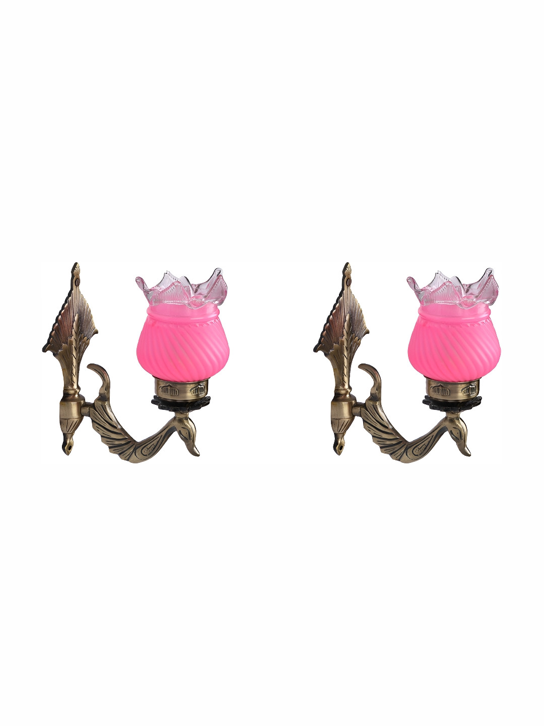 

1ST TIME Pink & Bronze-Toned 2 Pieces Textured Glass Contemporary Wall Lamp