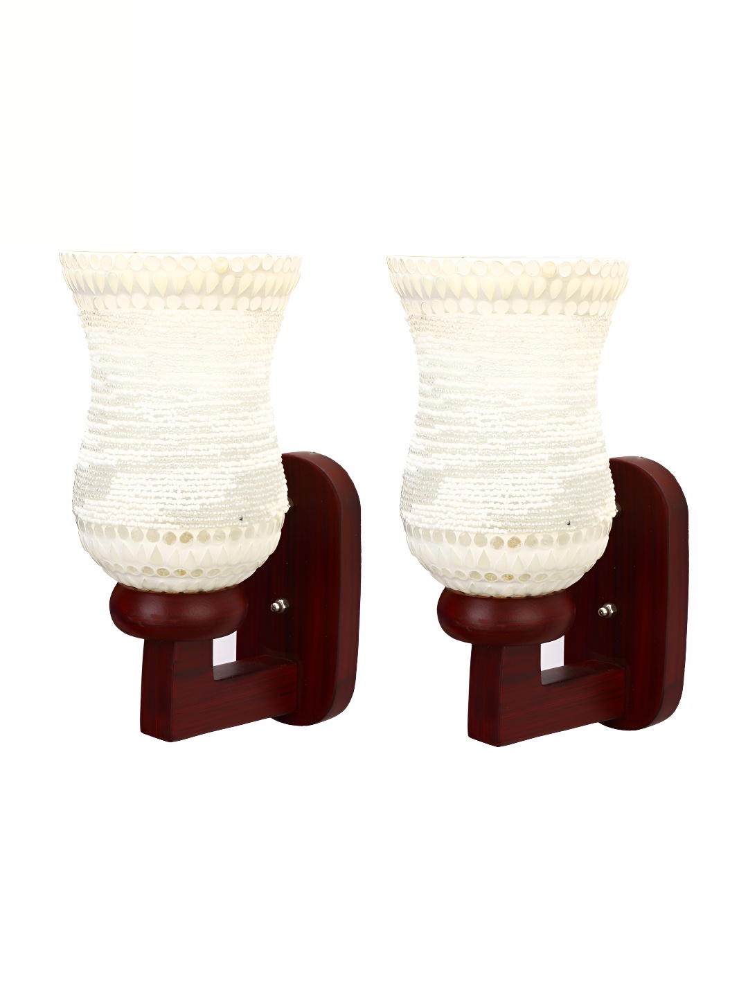 

1ST TIME Beige & White 2 Pieces Printed Glass Traditional Wall Lamps