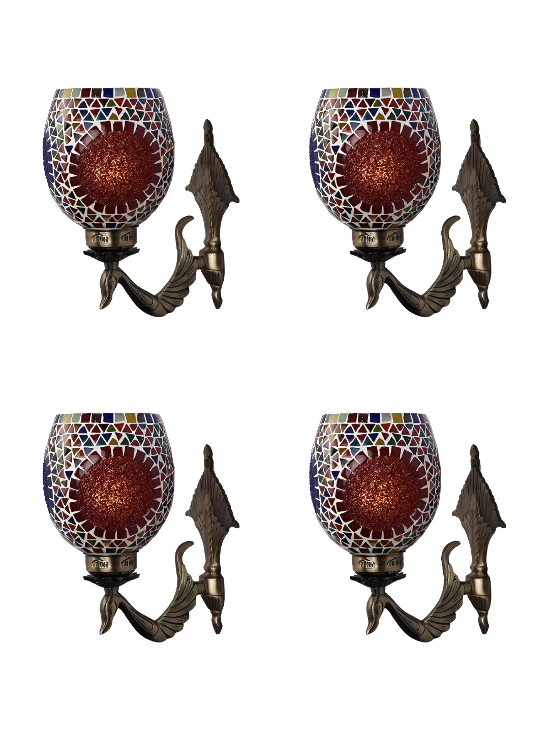 

1ST TIME White & Red 4 Pieces Textured Abstract Shaped Glass Wall Lamps
