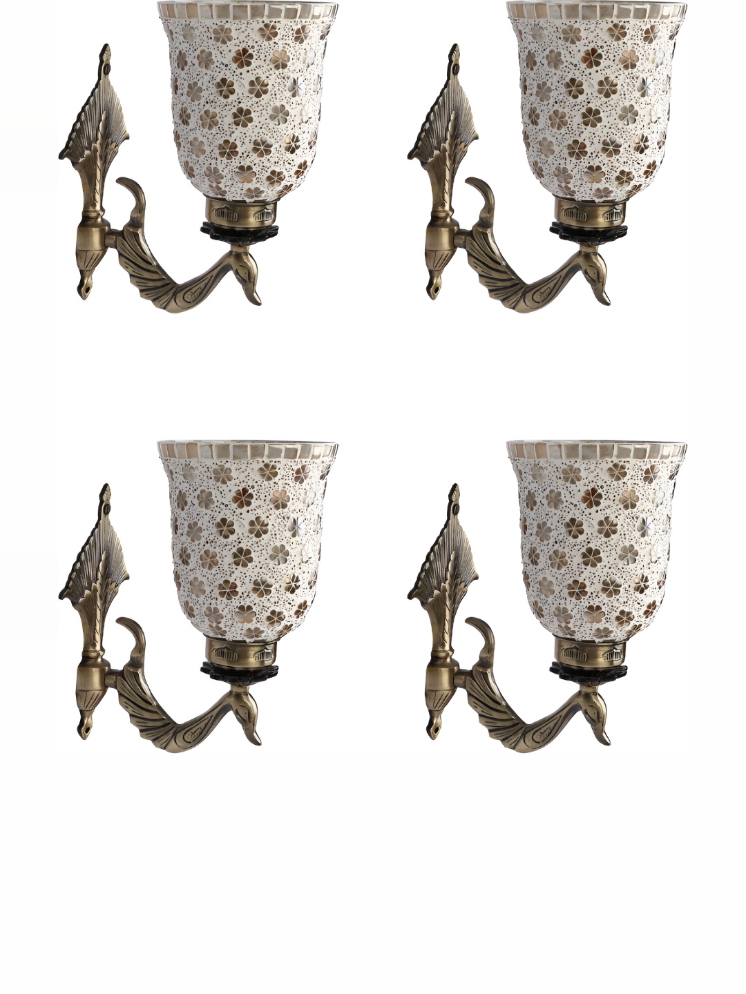 1ST TIME White & Gold-Toned 4 Pieces Textured Glass Traditional Wall Lamps