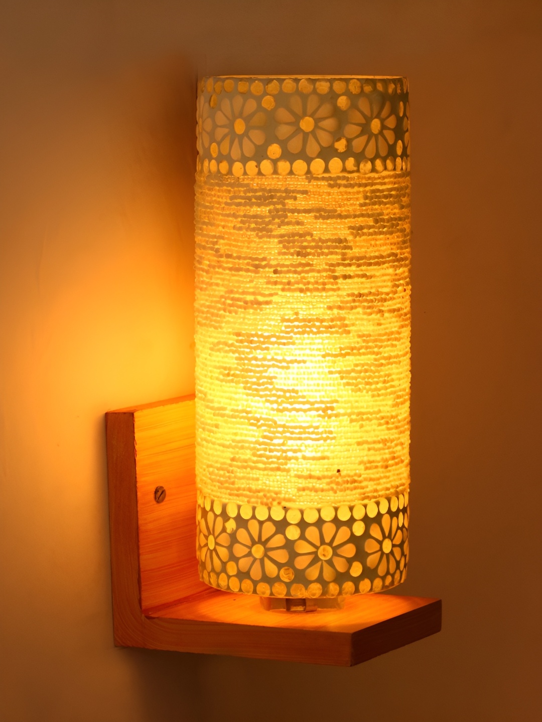 

1ST TIME White & Brown Textured Glass Cylindrical Shaped Traditional Wall Lamp