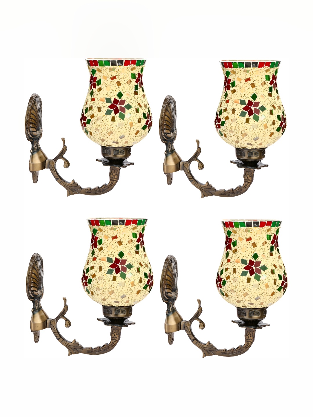 

1ST TIME Yellow & Red 4 Pieces Textured Glass Wall Lamps
