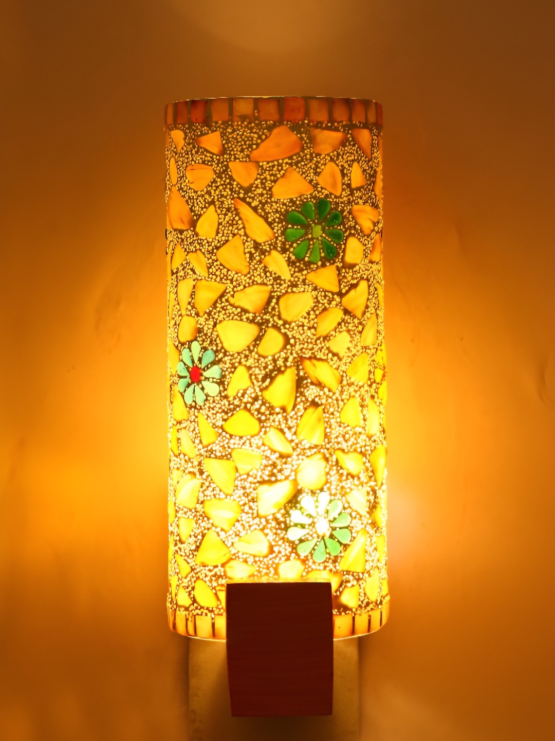 

1ST TIME White & Cream-Coloured Printed Glass Traditional Cylinder Shaped Wall Lamp
