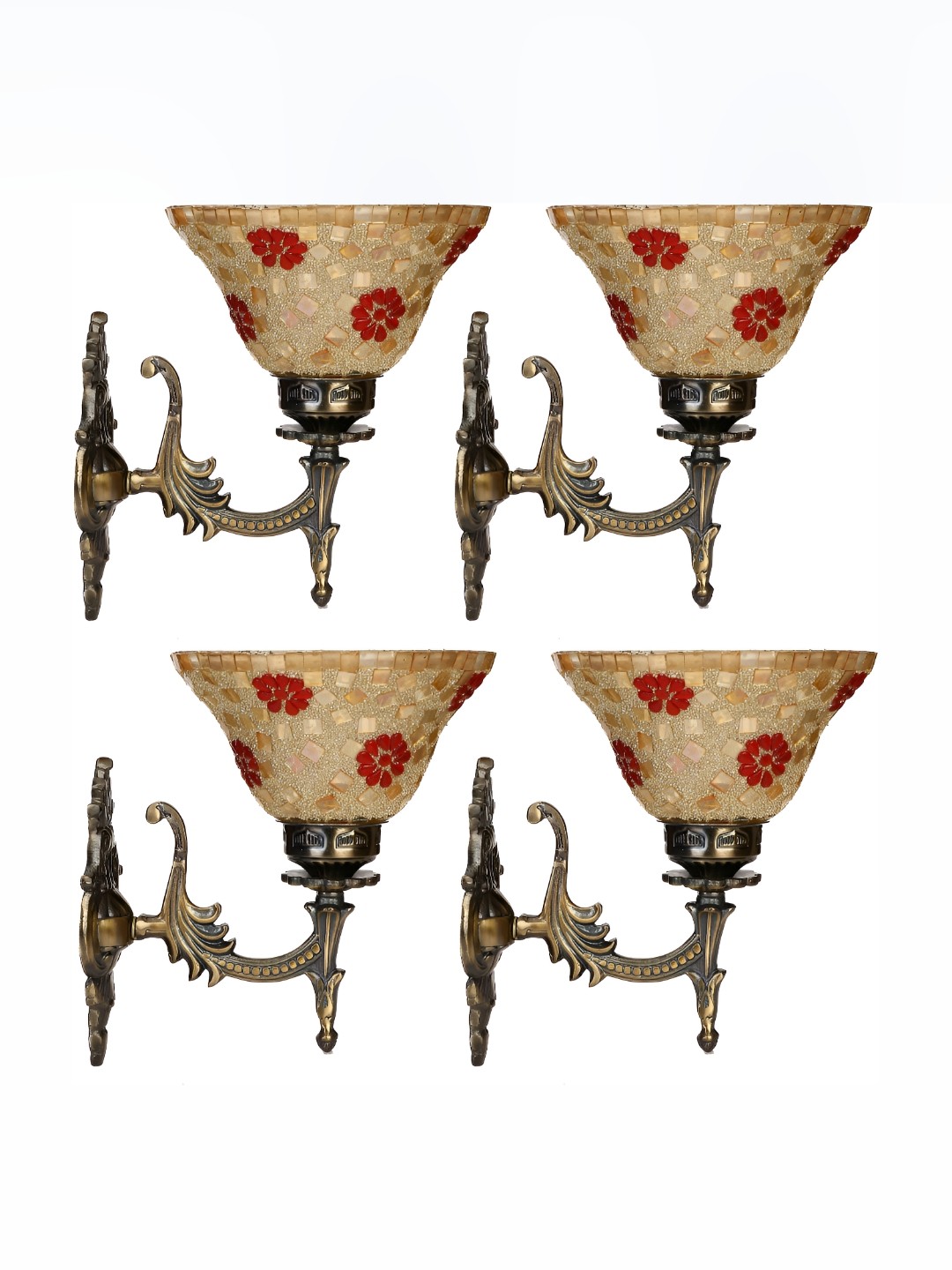 

1ST TIME Red & Brown 4 Pcs Printed Glass Traditional Abstract Shaped Shaped Wall Lamp