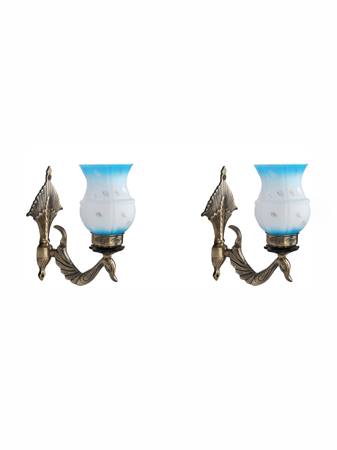 

1ST TIME Blue & White 2 Pc Textured Glass Traditional Wall Lamp