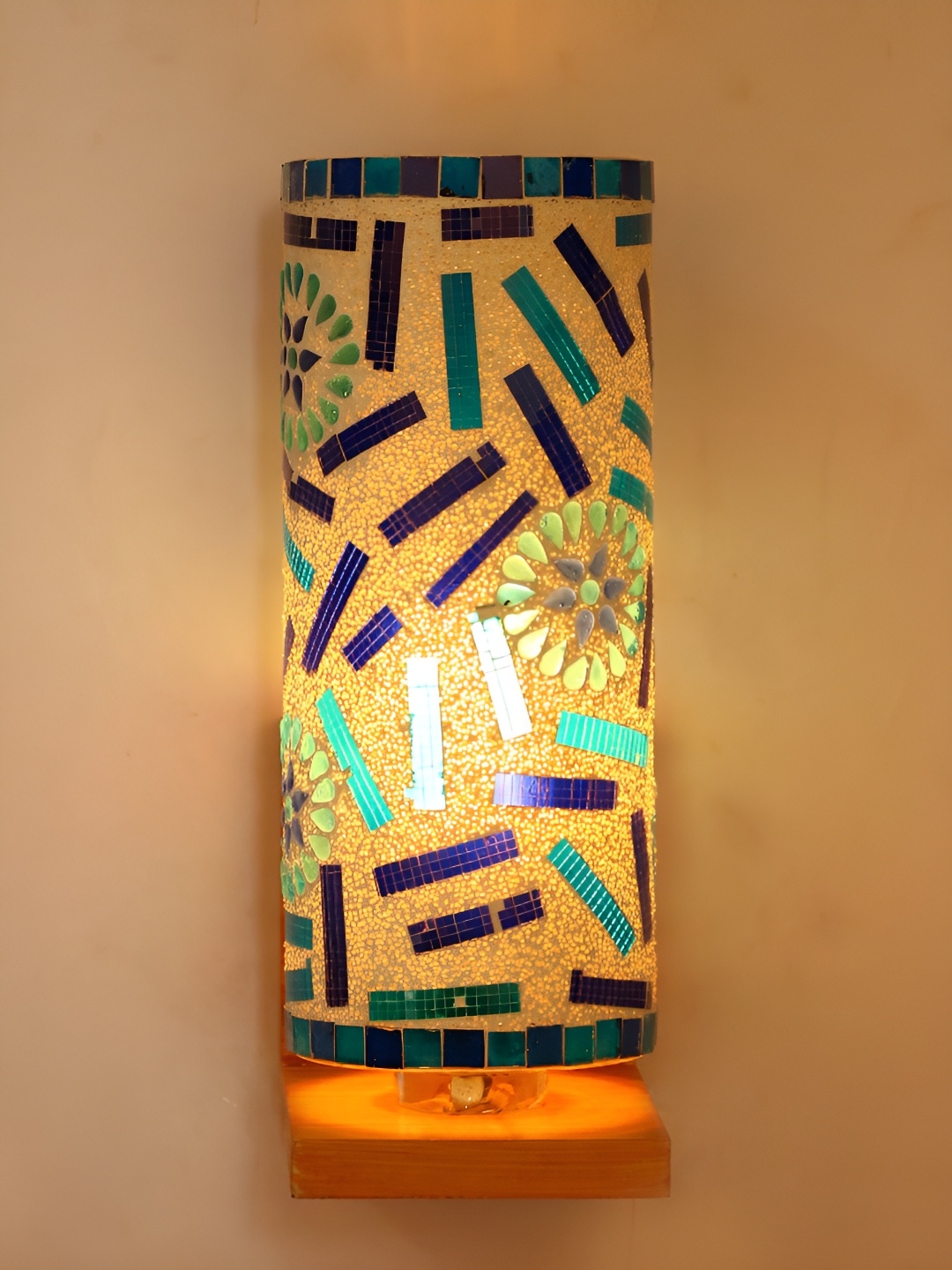 

1ST TIME White & Blue Textured Glass Cylinder Shaped Wall Lamp