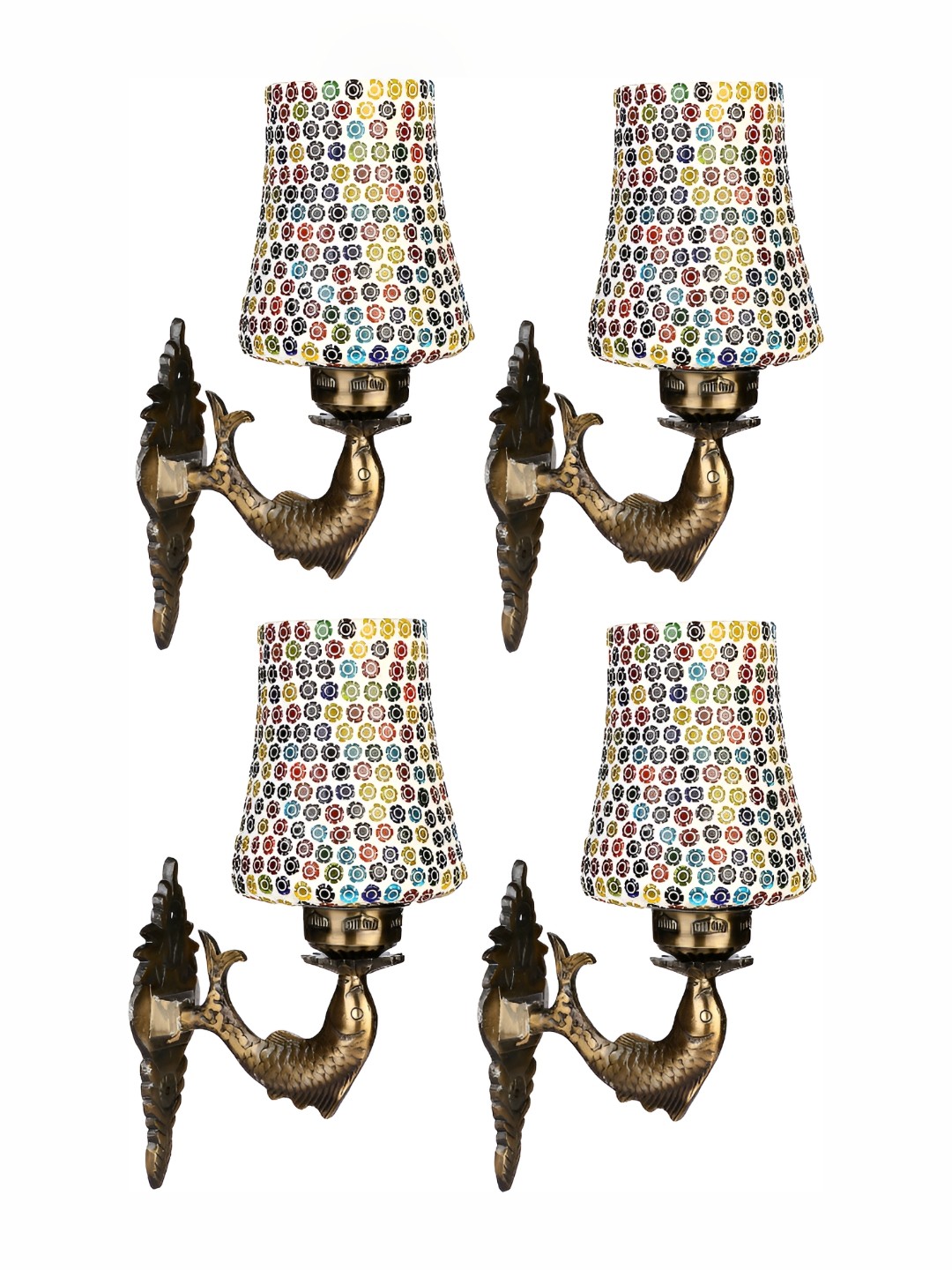 

1ST TIME White & Green 4 Pieces Textured Glass Traditional Frustum Shaped Wall Lamp