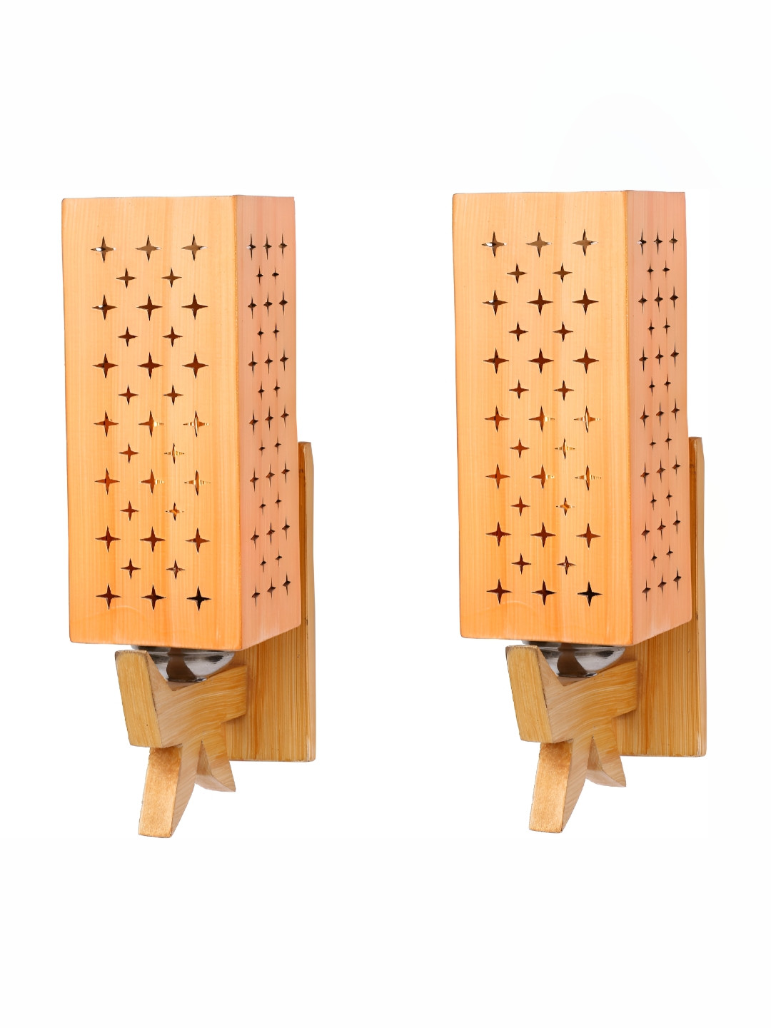 

1ST TIME Brown 2 Pieces Textured Wooden Traditional Rectangle Shaped Wall Lamps