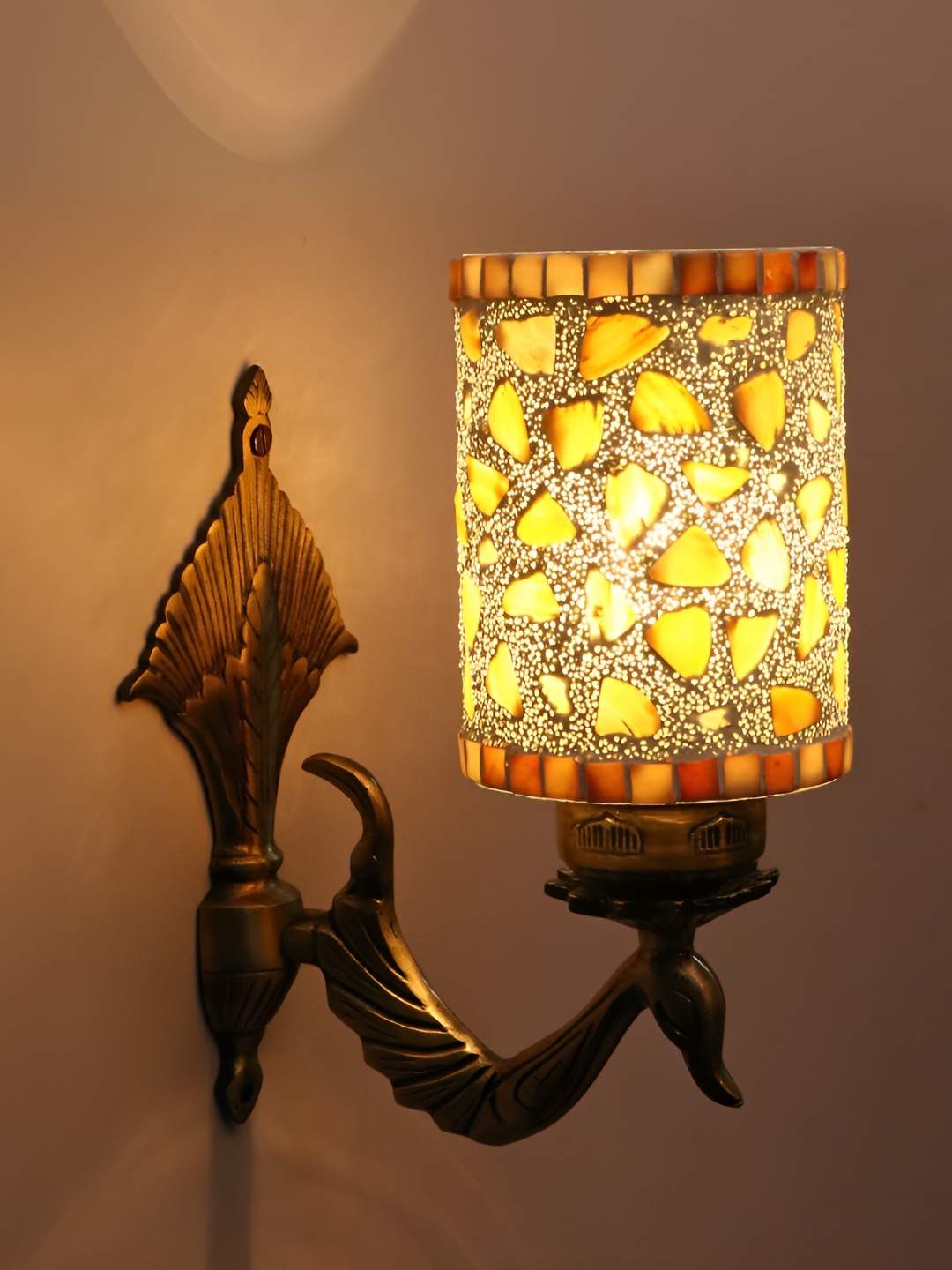 

1ST TIME White & Gold-Toned Textured Glass Traditional Cylinder Shaped Wall Lamp
