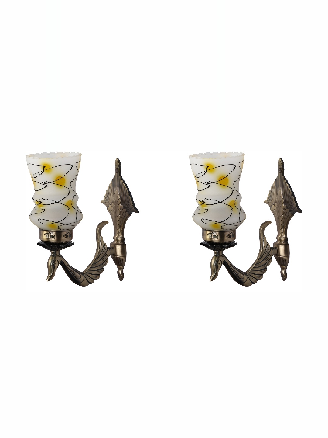 1ST TIME White & Black 2 Pieces Printed Abstract Shaped Glass Wall Lamps