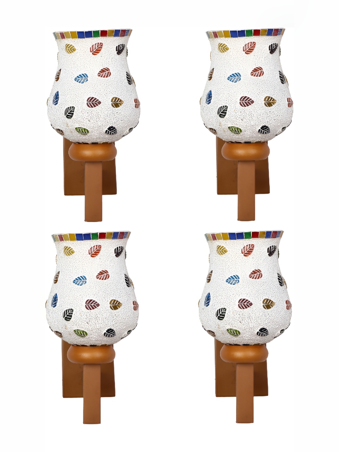 

1ST TIME White & Blue 4 Pieces Textured Glass Contemporary Bell Shaped Wall Lamps
