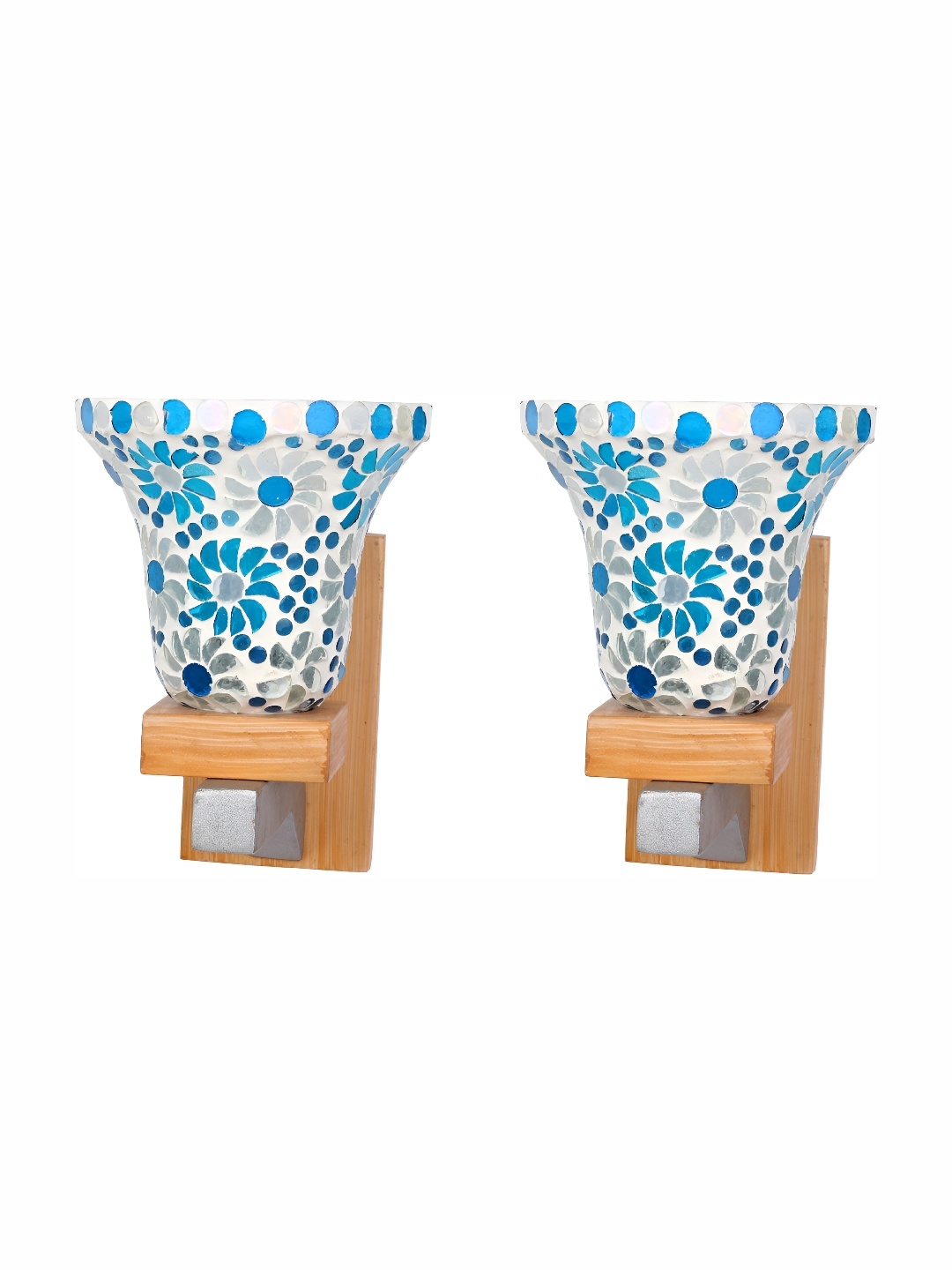 

1ST TIME White & Blue 2 Pieces Textured Glass Traditional Wall Lamps