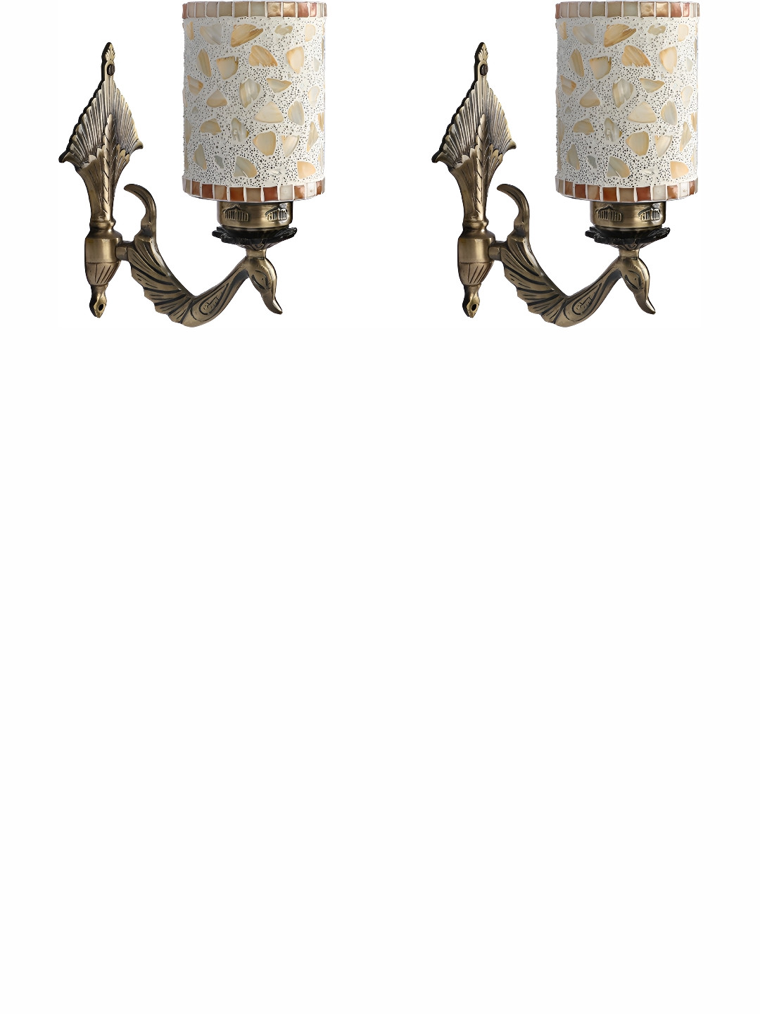

1ST TIME White & Cream Coloured 2 Pieces Textured Cylinder Shaped Glass Wall Lamps