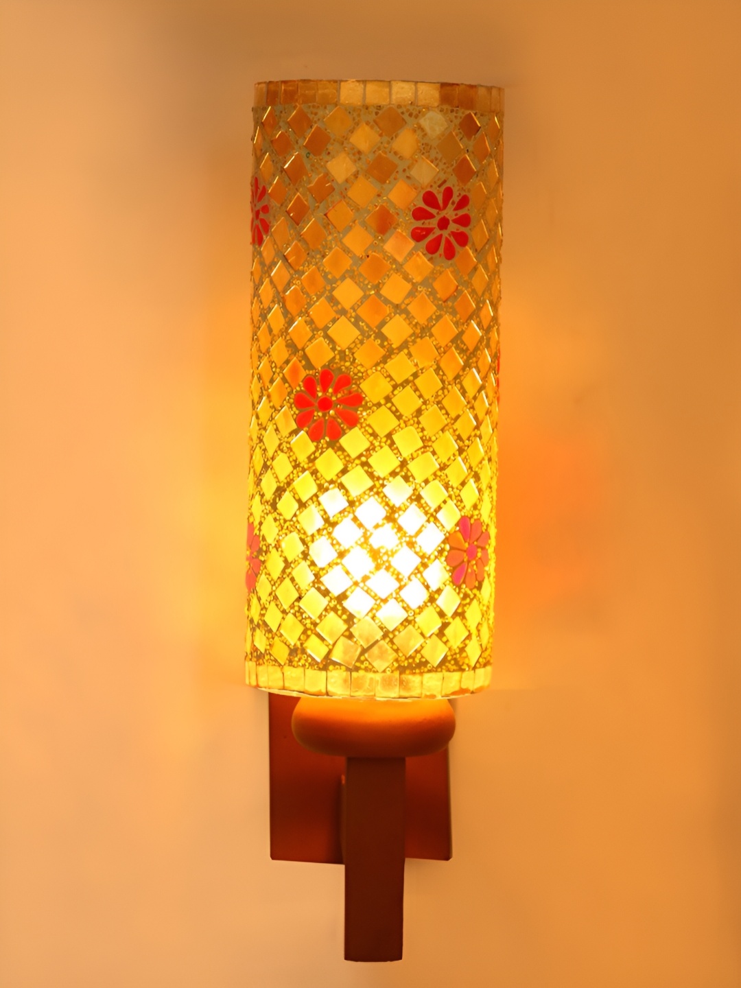 

1ST TIME Brown & Red Textured Glass Contemporary Cylinder Shaped Wall Lamp