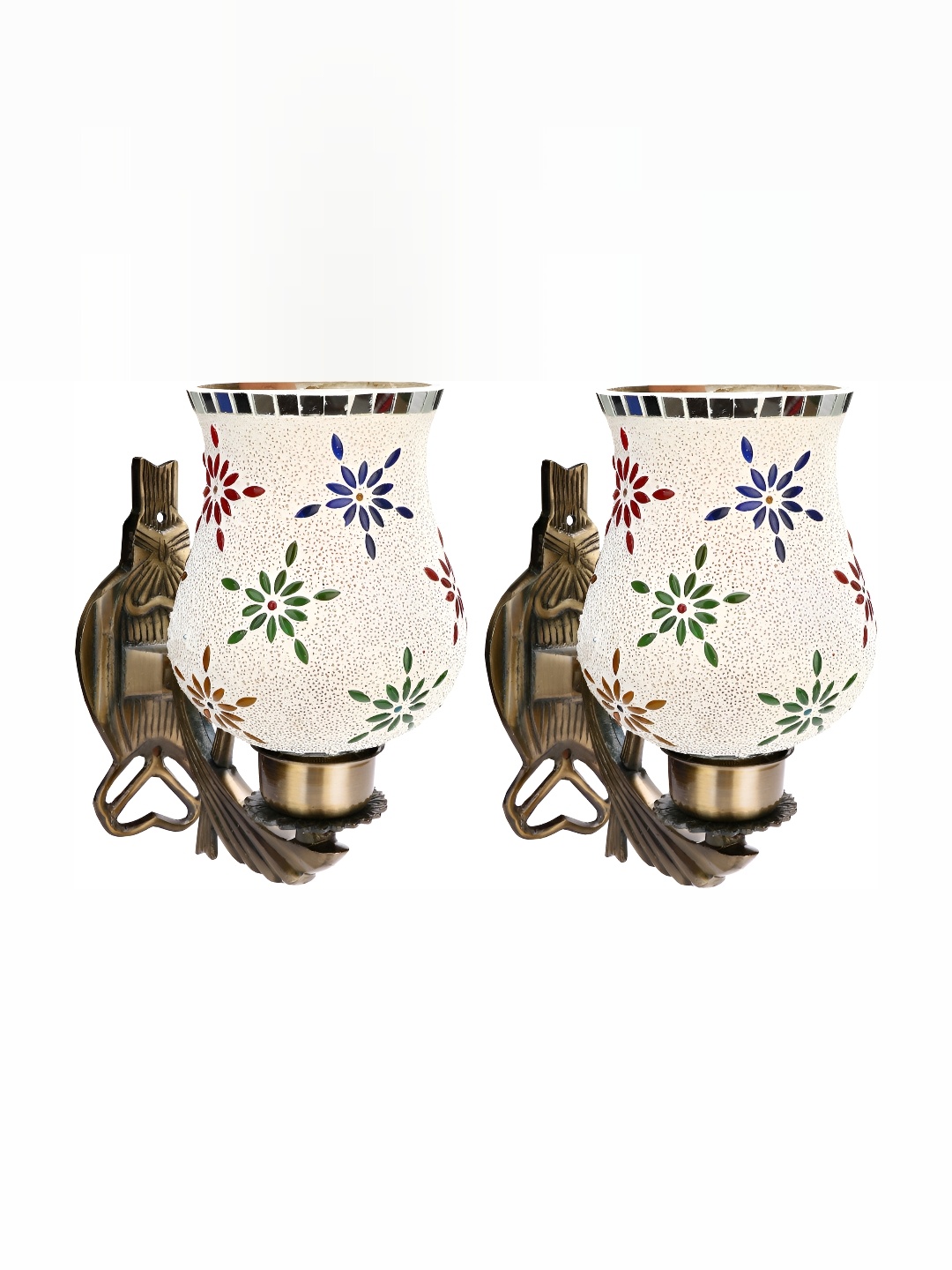 

1ST TIME White & Red 2 Pieces Printed Glass Contemporary Bell Shaped Wall Lamps