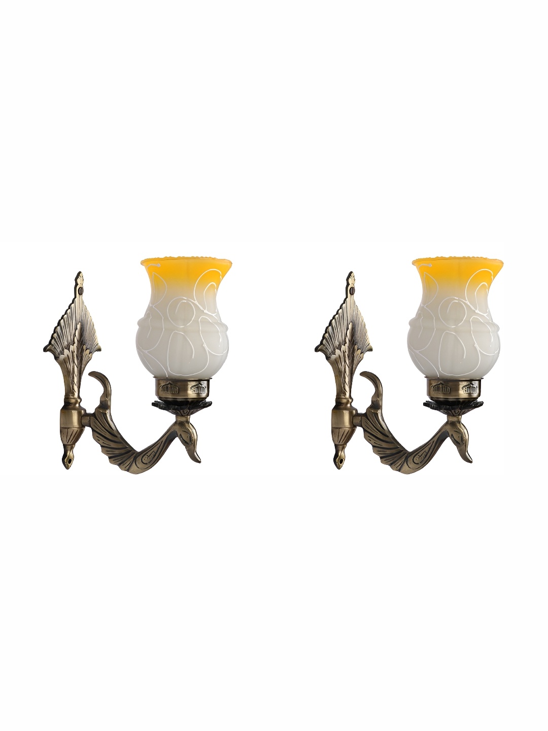 

1ST TIME White & Yellow 2 Pieces Printed Abstract Shaped Glass Wall Lamps