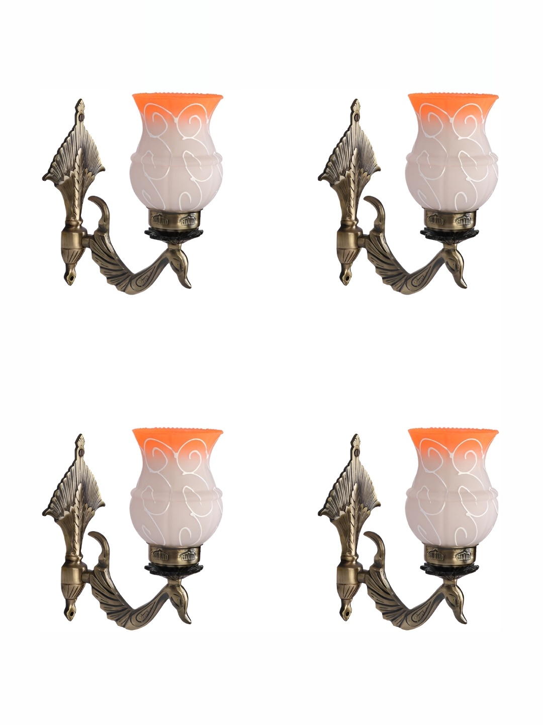 1ST TIME Orange & White 4 Pieces Printed Glass Traditional Wall Lamps