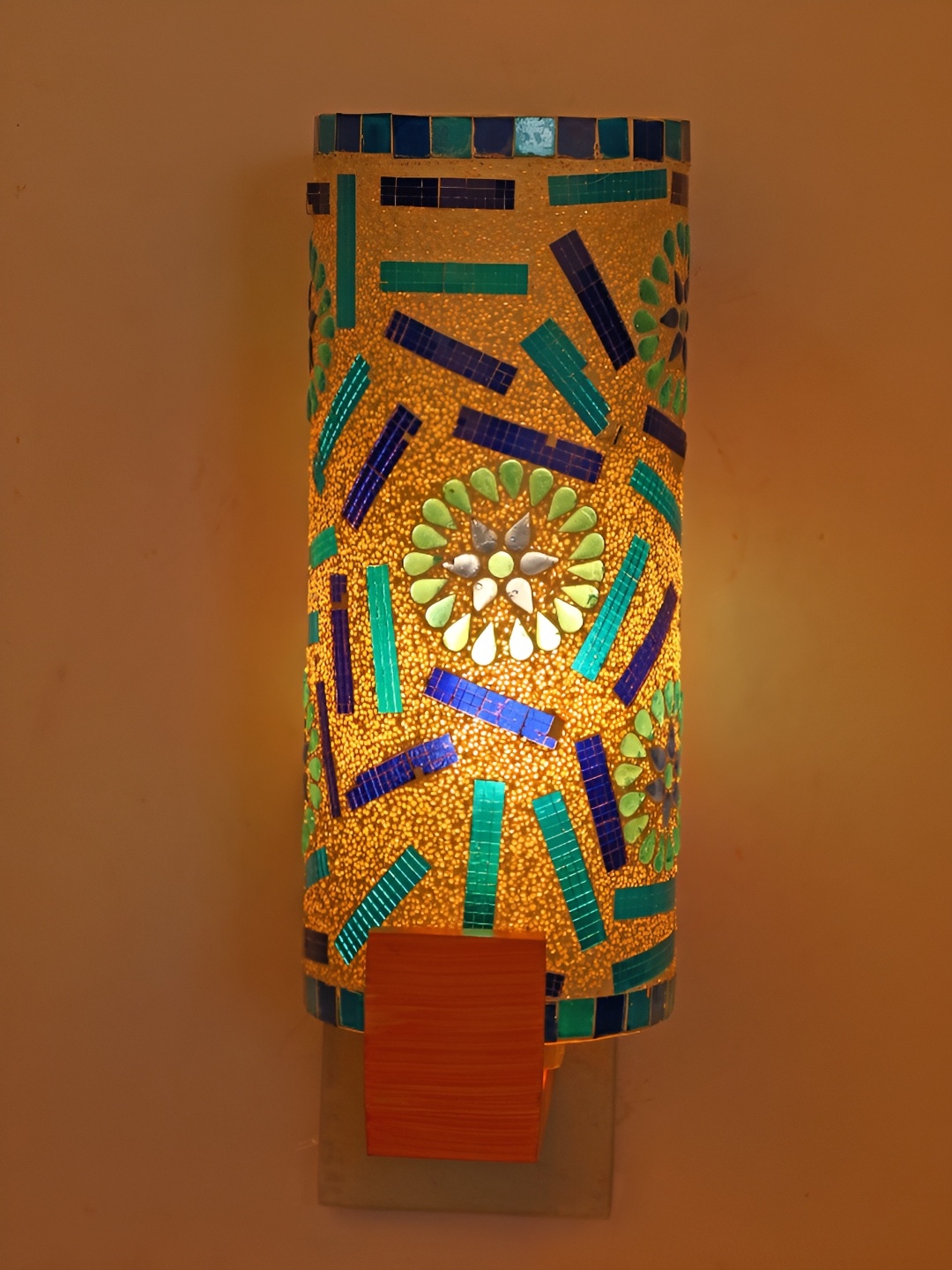 

1ST TIME White & Blue Textured Glass Self Assembly Contemporary Cylinder Wall Lamp