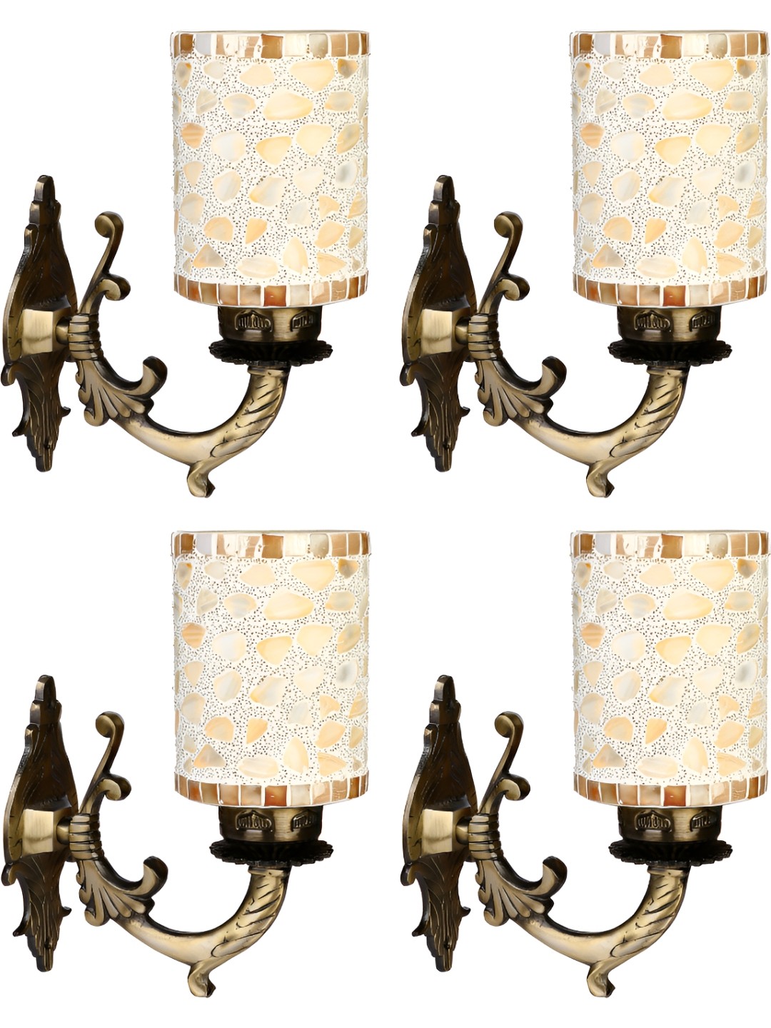 

1ST TIME Gold Toned & Beige 4 Pieces Printed Glass Cylinder Shaped Wall Lamps