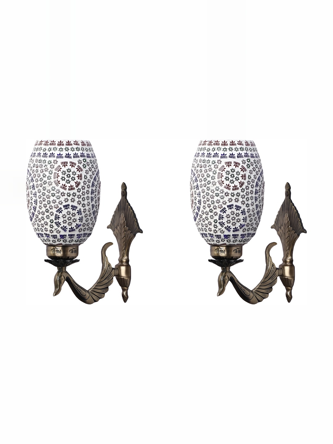 

1ST TIME White & Red 2 Pieces Textured Abstract Shaped Glass Wall Lamps