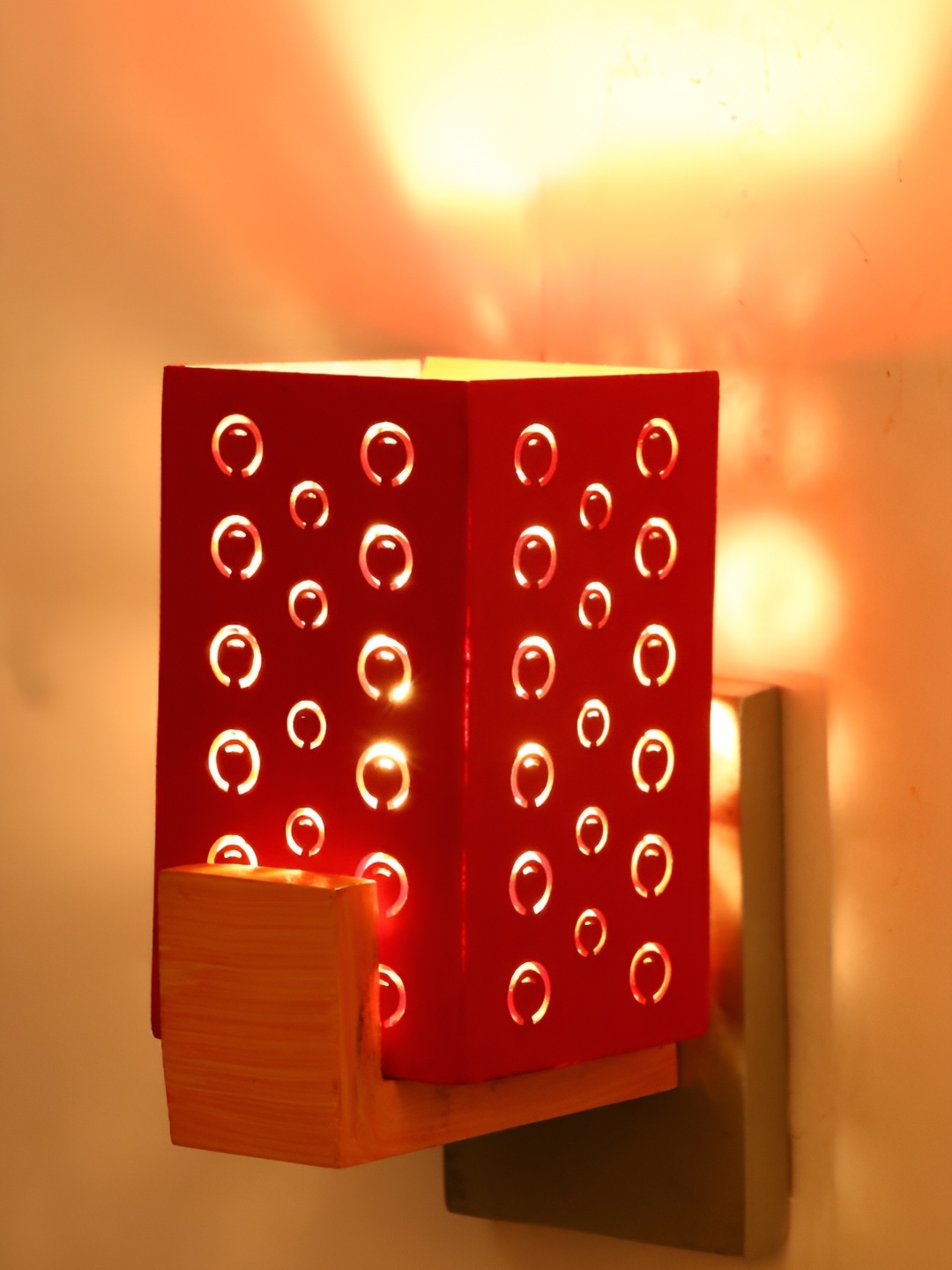 

1ST TIME Red & Brown Textured Glass Contemporary Square Shaped Wall Lamp