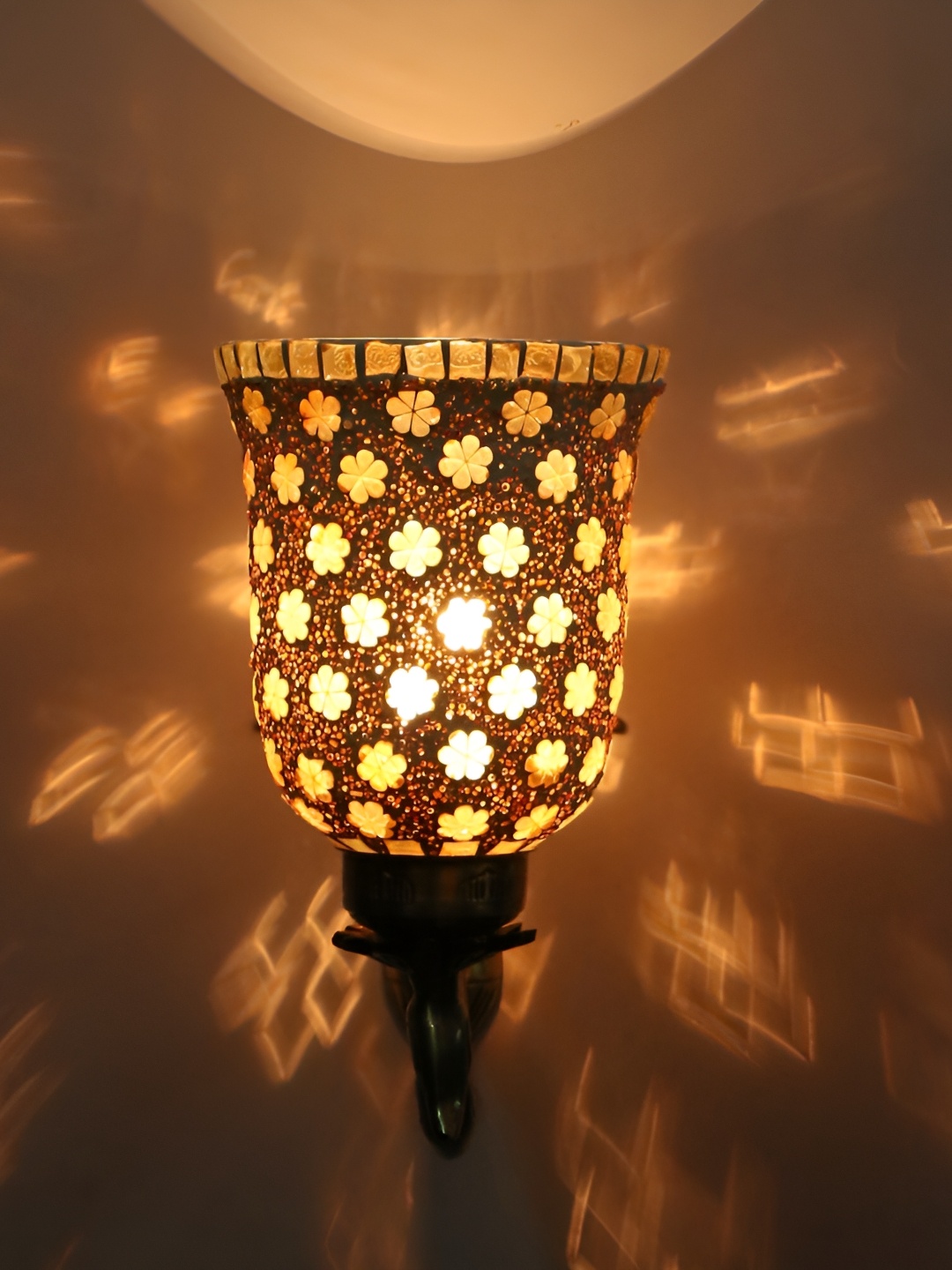 

1ST TIME White & Brown Printed Glass Traditional Wall Lamp