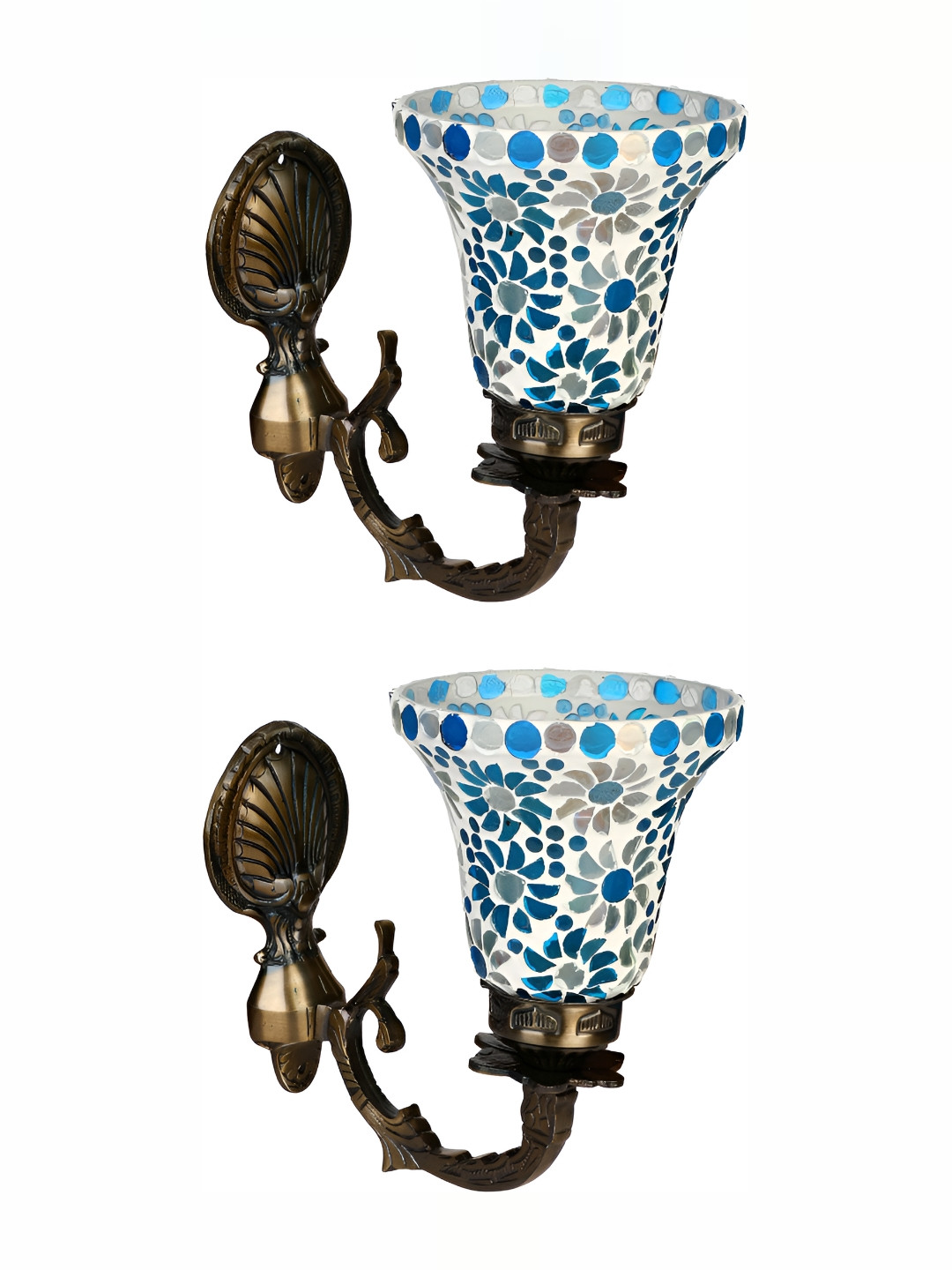 

1ST TIME White & Blue 2 Pc Printed Glass Traditional Wall Lamp