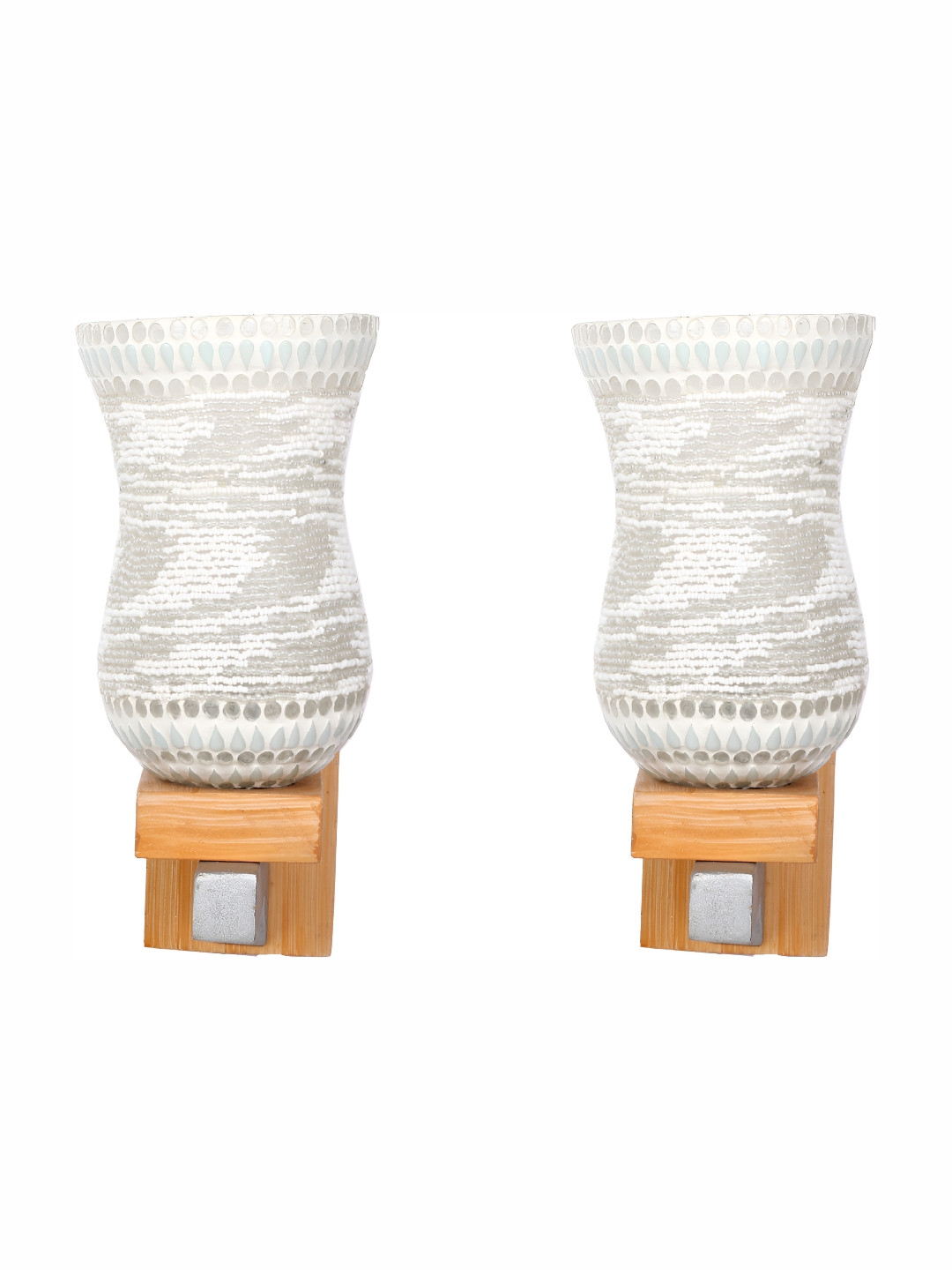 

1ST TIME White & Grey 2Pcs Textured Glass Traditional Wall Lamps