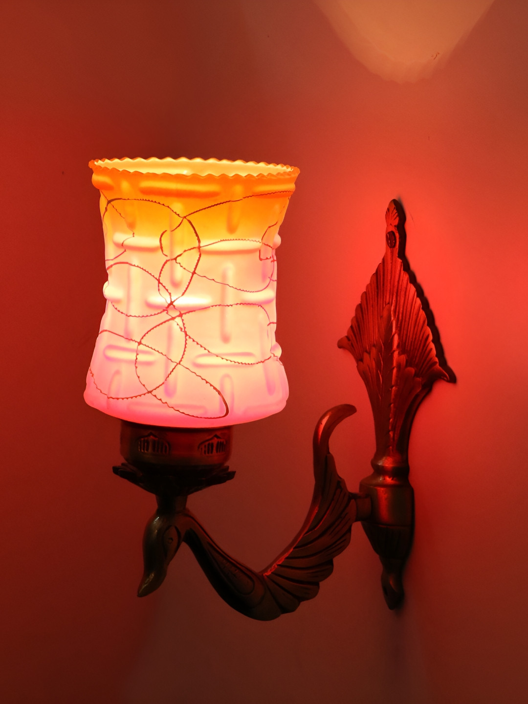 

1ST TIME Pink & Orange Colourblocked Glass Traditional Abstract Shaped Wall Lamp