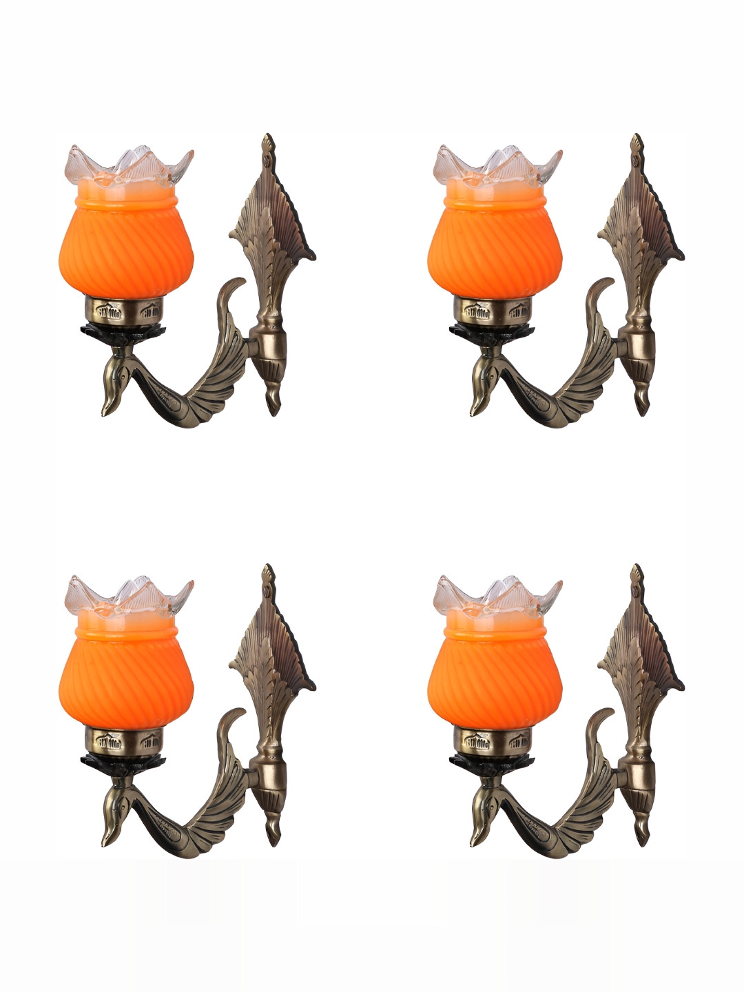 

1ST TIME Orange & Beige 4 Pieces Glass Contemporary Bell Shaped Wall Lamps