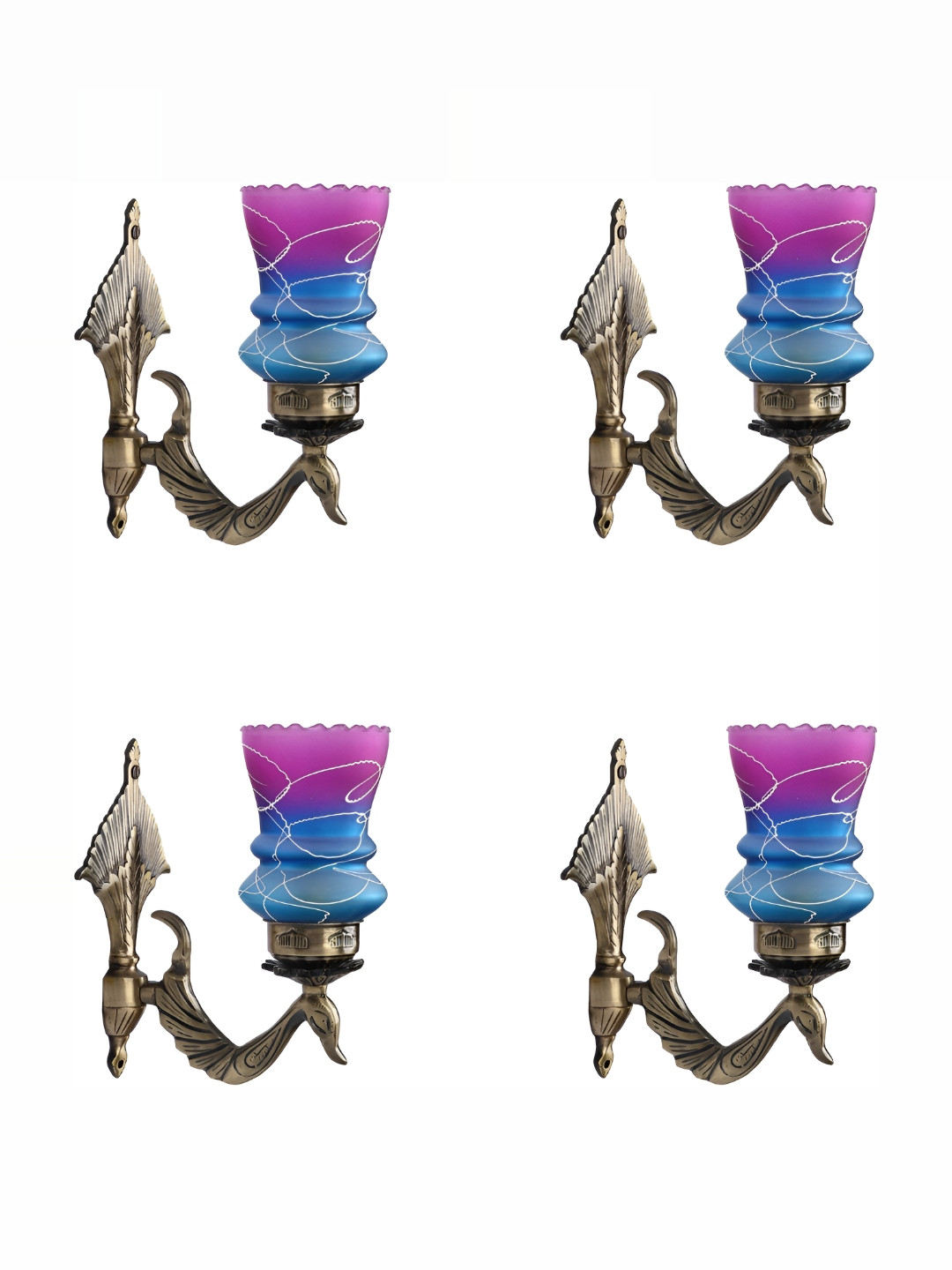 

1ST TIME Blue & Purple 4 Pieces Glass Abstract Shaped Wall Lamps