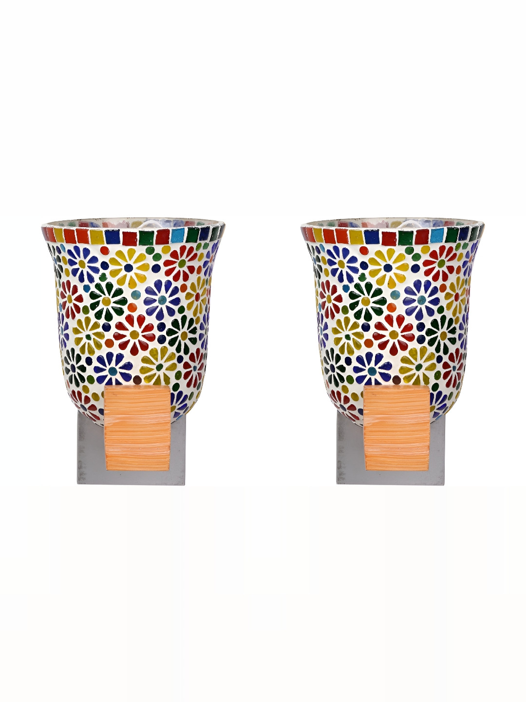 

1ST TIME White & Blue 2 Pieces Textured Abstract Shaped Glass Wall Lamps