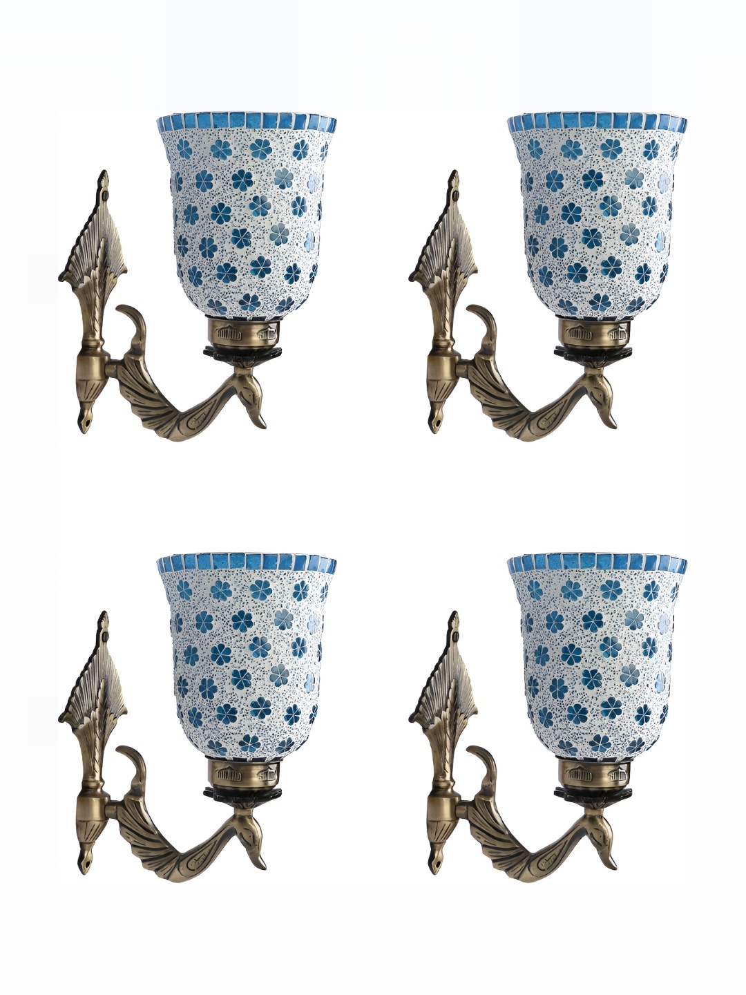 1ST TIME Blue & White 4 Pcs Textured Glass Traditional Wall Lamp