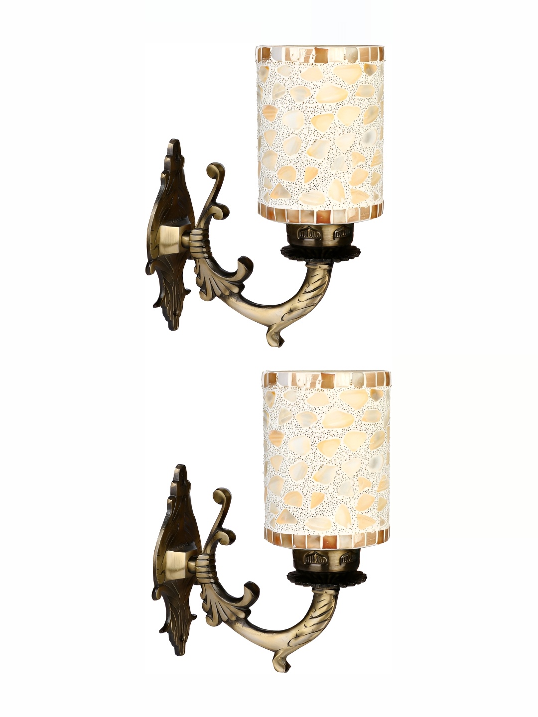 

1ST TIME White & Gold-Toned 2 Pieces Textured Glass Cylinder Shaped Wall Lamps