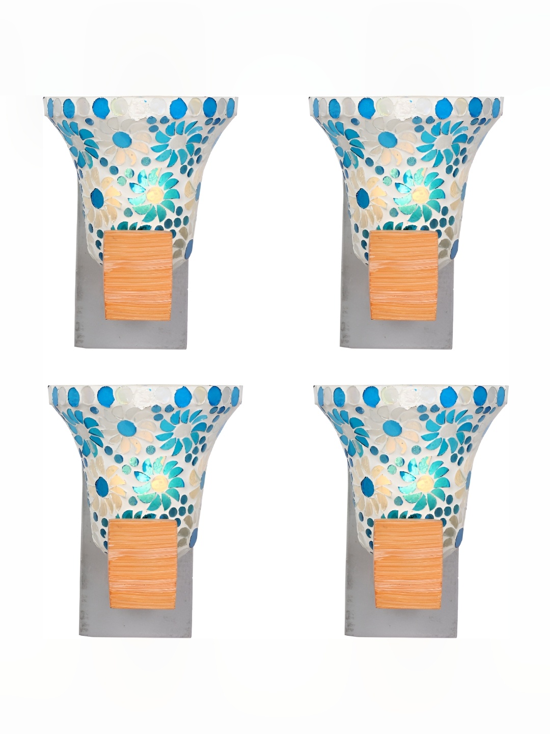 1ST TIME Blue & White 4 Pcs Printed Glass Traditional Abstract Shaped Shaped Wall Lamp