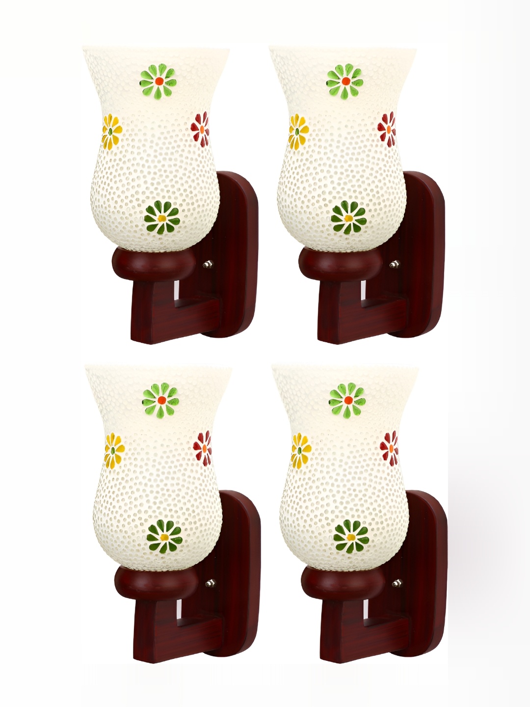 

1ST TIME Beige & Green 4 Pieces Printed Glass Traditional Wall Lamps